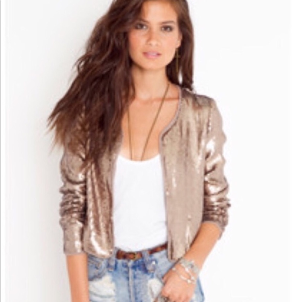 BB Dakota bronzed sequin jacket Sz M, NWT!